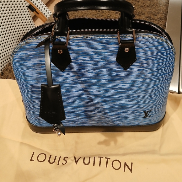 Louis Vuitton Alma PM Epi Denim Leather Handbag Boston Bag Blue - Picture 11 of 15